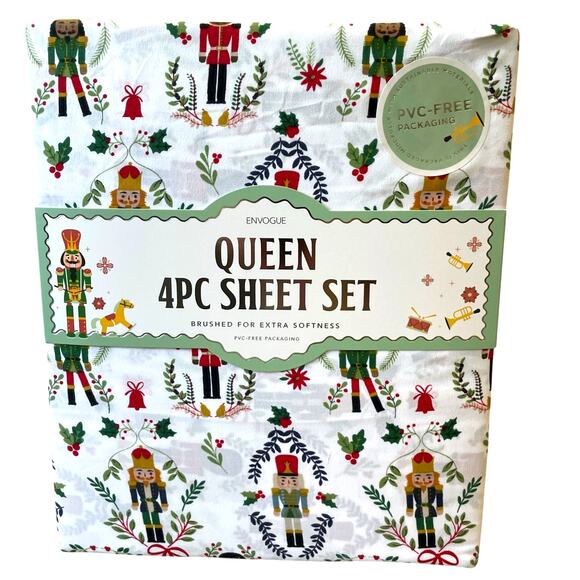 Envogue QUEEN 4pc Sheet Set Christmas Nutcracker Bedding Holiday New - Picture 5 of 8